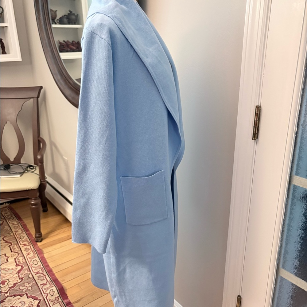 Light Blue Open-Front Long Cardigan Sweater - Picture 3 of 6